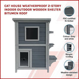Darrahopens Pet Care > Cat Supplies Cat House Weatherproof 2-Story Indoor Outdoor Wooden Shelter Bitumen Roof