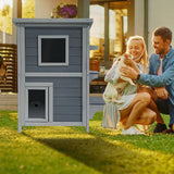 Darrahopens Pet Care > Cat Supplies Cat House Weatherproof 2-Story Indoor Outdoor Wooden Shelter Bitumen Roof