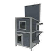 Darrahopens Pet Care > Cat Supplies Cat House Weatherproof 2-Story Indoor Outdoor Wooden Shelter Bitumen Roof