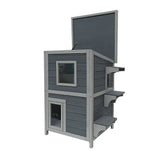 Darrahopens Pet Care > Cat Supplies Cat House Weatherproof 2-Story Indoor Outdoor Wooden Shelter Bitumen Roof