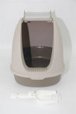 Darrahopens Pet Care > Cat Supplies Cat Toilet Litter Box  Portable Hooded Tray House with Scoop and  Handle Brown