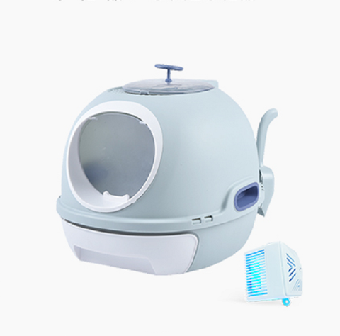 Darrahopens Pet Care > Cat Supplies Cat Toilet Litter Box Tray House W Sky window Drawer Photocatalyst Purifier Blue