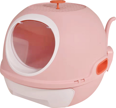Darrahopens Pet Care > Cat Supplies Hooded Cat Toilet Litter Box Tray House With Drawer and Scoop Pink
