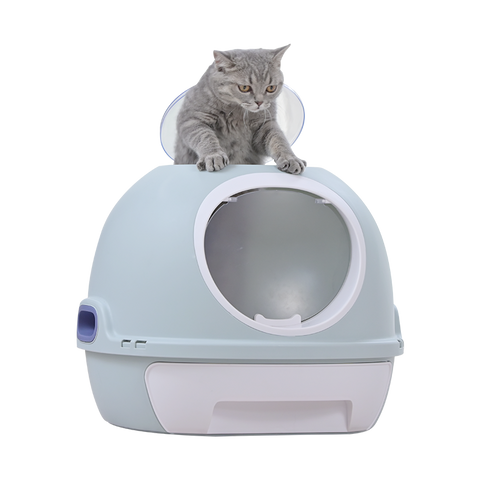 Darrahopens Pet Care > Cat Supplies Hooded Cat Toilet Litter Box Tray House With Drawer & Scoop Blue