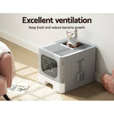 Darrahopens Pet Care > Cat Supplies i.Pet Cat Litter Box Large Tray Kitty Toilet Enclosed Hooded Foldable Scoop Grey