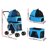 Darrahopens Pet Care > Cat Supplies i.Pet Pet Stroller Dog Pram Large Cat Carrier Travel Foldable 4 Wheels Double