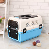 Darrahopens Pet Care > Cat Supplies Medium Dog Cat Crate Pet Rabbit Carrier Travel Cage With Tray & Window Blue