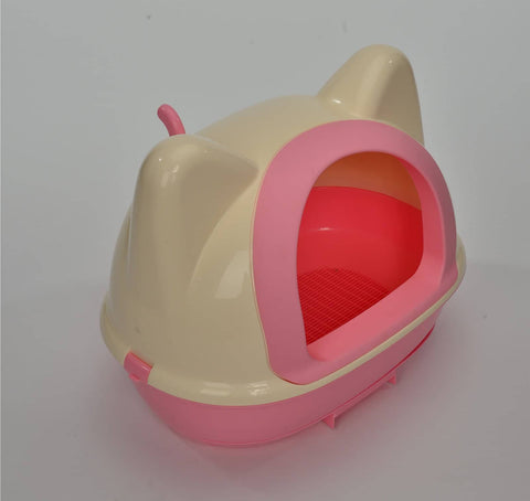 Darrahopens Pet Care > Cat Supplies Medium Hooded Cat Toilet Litter Box Tray House With Scoop Pink