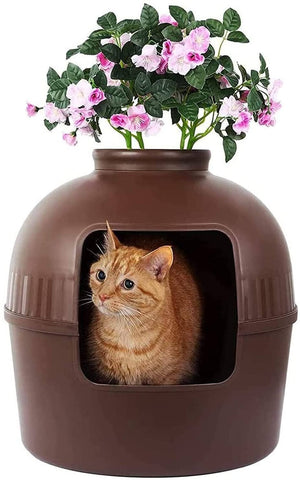Darrahopens Pet Care > Cat Supplies Multifunctional Cat Litter Box Pet Cat House Semi-Enclosed Brown