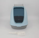 Darrahopens Pet Care > Cat Supplies Portable Hooded Cat Toilet Litter Box Tray House with Handle and Scoop Blue