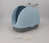 Darrahopens Pet Care > Cat Supplies Portable Hooded Cat Toilet Litter Box Tray House with Handle and Scoop Blue