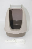 Darrahopens Pet Care > Cat Supplies Portable Hooded Cat Toilet Litter Box Tray House with Scoop and Grid Tray Brown