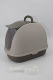 Darrahopens Pet Care > Cat Supplies Portable Hooded Cat Toilet Litter Box Tray House with Scoop and Grid Tray Brown