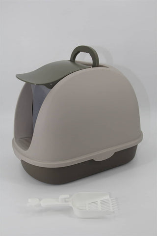 Darrahopens Pet Care > Cat Supplies Portable Hooded Cat Toilet Litter Box Tray House with Scoop and Grid Tray Brown