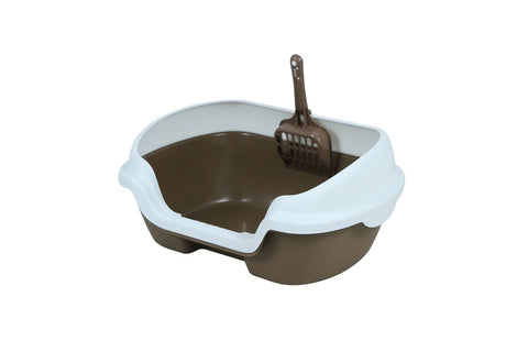 Darrahopens Pet Care > Cat Supplies Small Portable Cat Kitten Rabbit Toilet Litter Box Tray with Scoop Brown