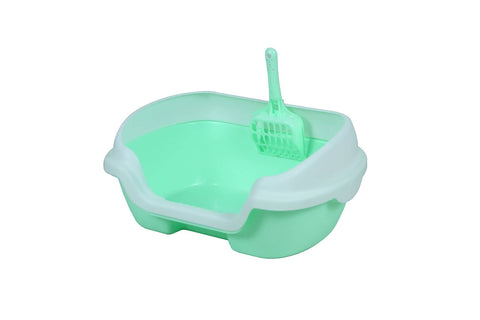 Darrahopens Pet Care > Cat Supplies Small Portable Cat Kitten Rabbit Toilet Litter Box Tray with Scoop Green
