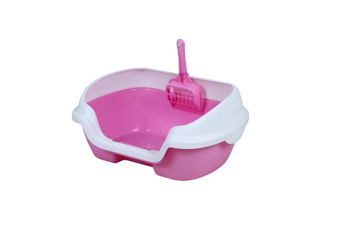 Darrahopens Pet Care > Cat Supplies Small Portable Cat Kitten Rabbit Toilet Litter Box Tray with Scoop Pink