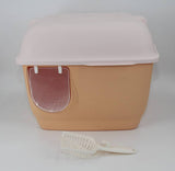 Darrahopens Pet Care > Cat Supplies XL Portable Hooded Cat Toilet Litter Box Tray House with Handle and Scoop Brown