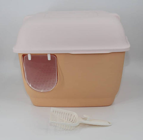 Darrahopens Pet Care > Cat Supplies XL Portable Hooded Cat Toilet Litter Box Tray House with Handle and Scoop Brown