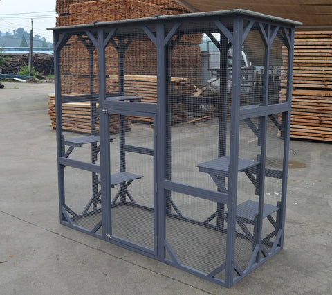 Darrahopens Pet Care > Cat Supplies XXL Pet Cat Bird Shelter Condo with Escape Door Wooden Kitten Cage House