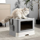 Darrahopens Pet Care > Cleaning & Maintenance Jumbo Hooded Cat Litter Box Tray Pet Kitty Toilet for Large Cats w Hair Grooming