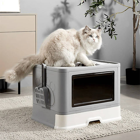 Darrahopens Pet Care > Cleaning & Maintenance Jumbo Hooded Cat Litter Box Tray Pet Kitty Toilet for Large Cats w Hair Grooming