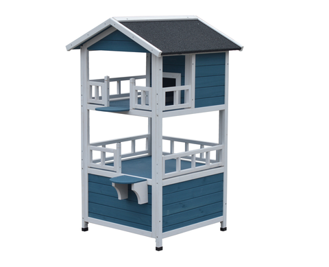 Darrahopens Pet Care > Coops & Hutches Double Story Cat Shelter Condo with Escape Door Rainproof Kitty House