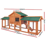 darrahopens Pet Care > Coops & Hutches i.Pet Rabbit Hutch Chicken Coop Wooden Cage Pet Hutch 220cm x 52cm x 84cm
