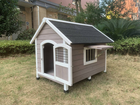 Darrahopens Pet Care > Coops & Hutches L Timber Pet Dog Kennel House Puppy Wooden Timber Cabin With Stripe