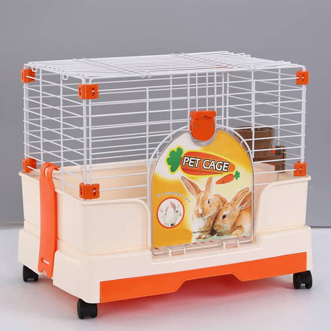 Darrahopens Pet Care > Coops & Hutches Small Orange Pet Rabbit Cage Guinea Pig Crate Kennel With Potty Tray And Wheel