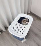 Darrahopens Pet Care > Coops & Hutches XXL Top Entry Cat Litter Box No Mess Large Enclosed Covered Kitty Tray Dark Blue