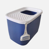 Darrahopens Pet Care > Coops & Hutches XXL Top Entry Cat Litter Box No Mess Large Enclosed Covered Kitty Tray Dark Blue