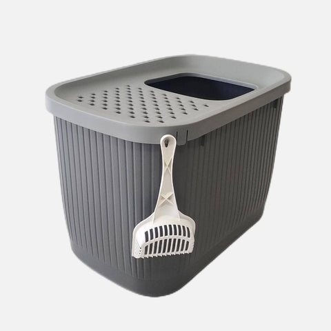 Darrahopens Pet Care > Coops & Hutches XXL Top Entry Cat Litter Box No Mess Large Enclosed Covered Kitty Tray Grey
