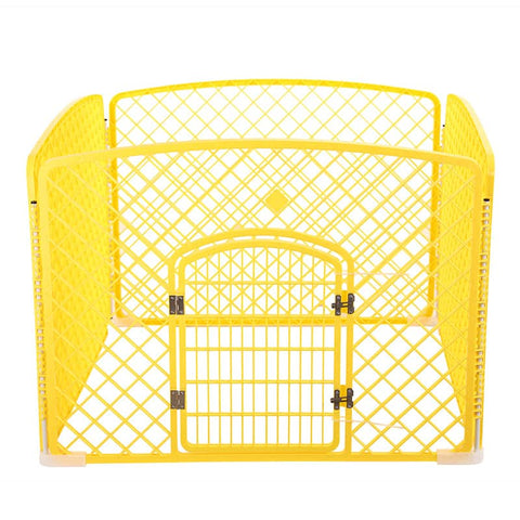 Darrahopens Pet Care > Dog Supplies 4 Panel Plastic Pet Pen Pet Foldable Fence Dog Fence Enclosure With Gate Yellow