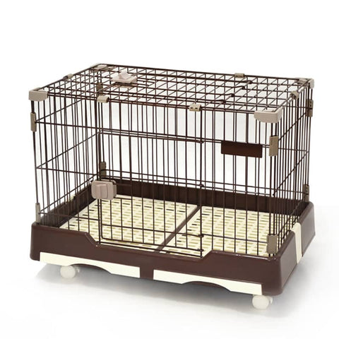 Darrahopens Pet Care > Dog Supplies Large Brown Pet Dog Cage Cat Rabbit  Crate Kennel With Potty Pad And Wheel