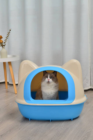 Darrahopens Pet Care > Dog Supplies Large Hooded Cat Toilet Litter Box Tray House With Scoop Blue