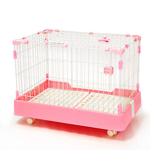 Darrahopens Pet Care > Dog Supplies Large Pink Pet Dog Cage Cat Rabbit  Crate Kennel With Potty Pad And Wheel