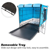 darrahopens Pet Care > Dog Supplies Paw Mate Wire Dog Cage Crate 24in with Tray + Cushion Mat + Blue Cover Combo