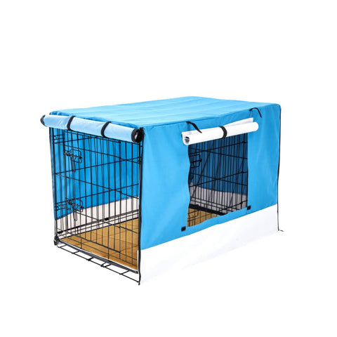 darrahopens Pet Care > Dog Supplies Paw Mate Wire Dog Cage Crate 24in with Tray + Cushion Mat + Blue Cover Combo