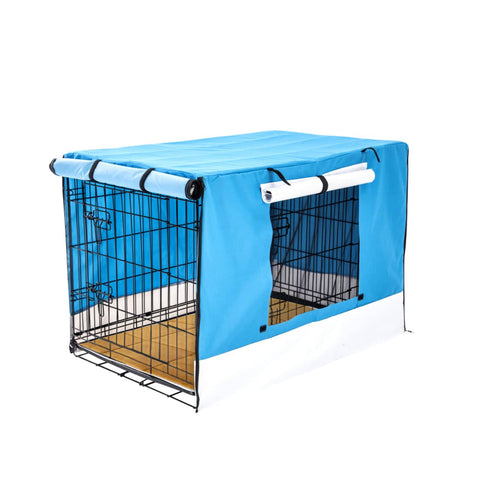 darrahopens Pet Care > Dog Supplies Paw Mate Wire Dog Cage Crate 30in with Tray + Cushion Mat + Blue Cover Combo