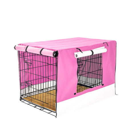 darrahopens Pet Care > Dog Supplies Paw Mate Wire Dog Cage Crate 30in with Tray + Cushion Mat + Pink Cover Combo