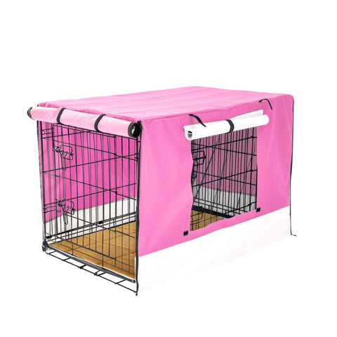 darrahopens Pet Care > Dog Supplies Paw Mate Wire Dog Cage Crate 36in with Tray + Cushion Mat + Pink Cover Combo