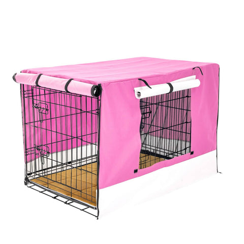 darrahopens Pet Care > Dog Supplies Paw Mate Wire Dog Cage Crate 42in with Tray + Cushion Mat + Pink Cover Combo