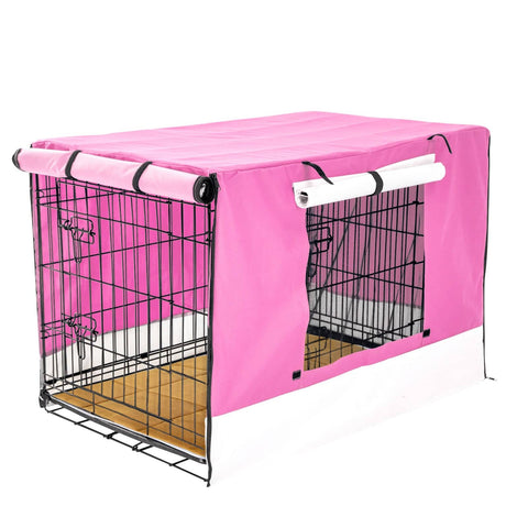darrahopens Pet Care > Dog Supplies Paw Mate Wire Dog Cage Crate 48in with Tray + Cushion Mat + Pink Cover Combo