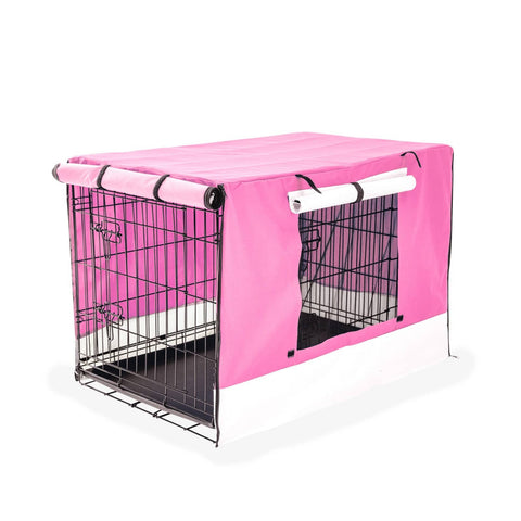 darrahopens Pet Care > Dog Supplies Paw Mate Wire Dog Cage Foldable Crate Kennel 24in with Tray + Pink Cover Combo