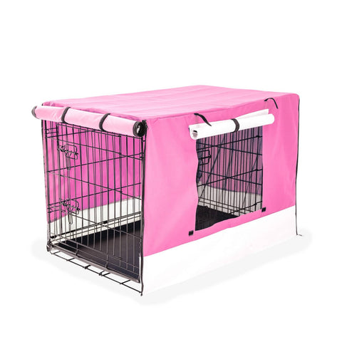 darrahopens Pet Care > Dog Supplies Paw Mate Wire Dog Cage Foldable Crate Kennel 30in with Tray + Pink Cover Combo