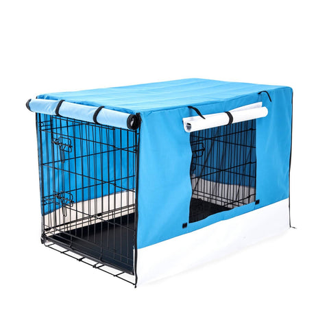 darrahopens Pet Care > Dog Supplies Paw Mate Wire Dog Cage Foldable Crate Kennel 36in with Tray + Blue Cover Combo