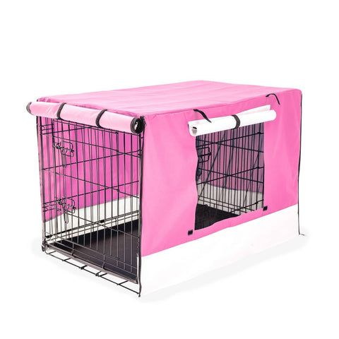 darrahopens Pet Care > Dog Supplies Paw Mate Wire Dog Cage Foldable Crate Kennel 36in with Tray + Pink Cover Combo
