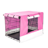 darrahopens Pet Care > Dog Supplies Paw Mate Wire Dog Cage Foldable Crate Kennel 42in with Tray + Pink Cover Combo