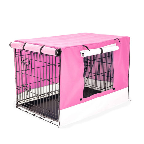 darrahopens Pet Care > Dog Supplies Paw Mate Wire Dog Cage Foldable Crate Kennel 42in with Tray + Pink Cover Combo